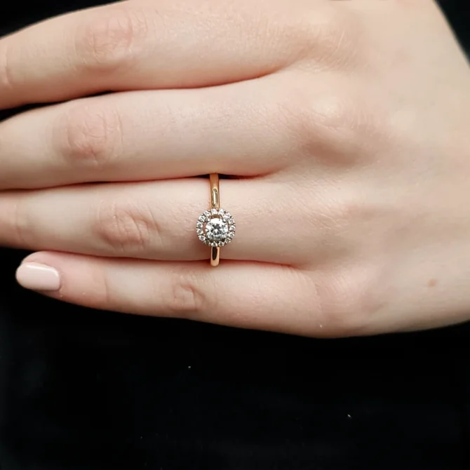 0.45ct Rose Gold Halo Engagement Ring VR2023 on hand
