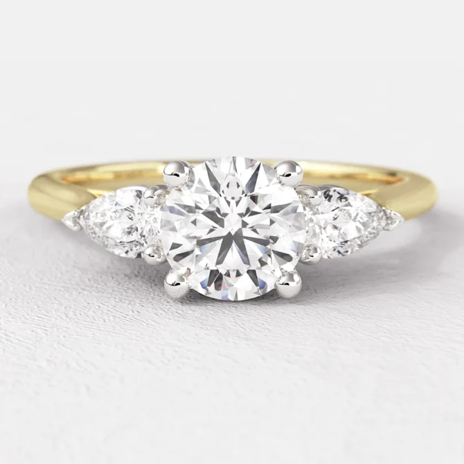 0.60ct Round Cut Three Stone Diamond Engagement Ring Yellow Gold TR1034