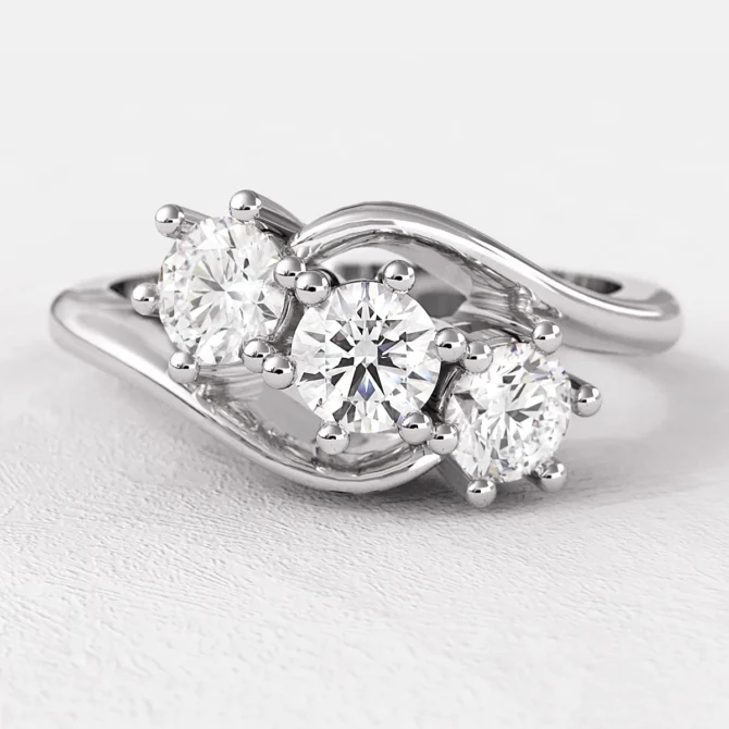 0.60ct Unusual Three Stone Engagement Ring White Gold TR1024