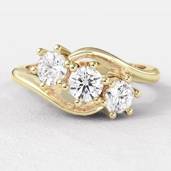 0.60ct Unusual Three Stone Engagement Ring Yellow Gold TR1024