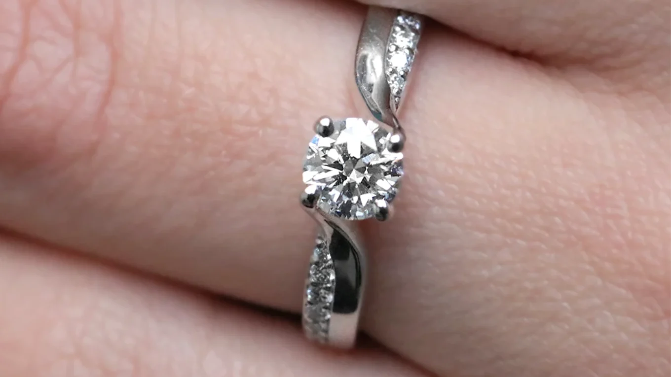0.61ct Twisted Side Stone Engagement Ring PR1008 in white gold