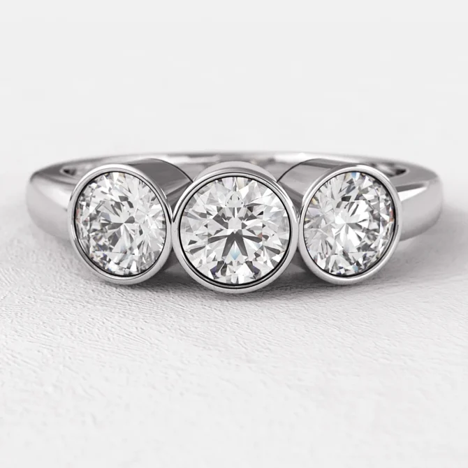 0.75ct Rub Over Trilogy Engagement Ring White Gold TR1005