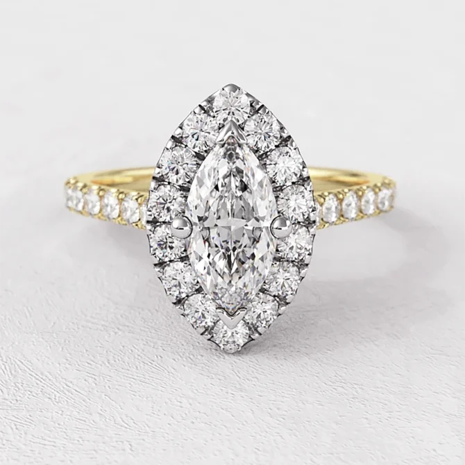 0.80ct Marquise Cut Halo Diamond Engagement Ring Yellow Gold VR1051