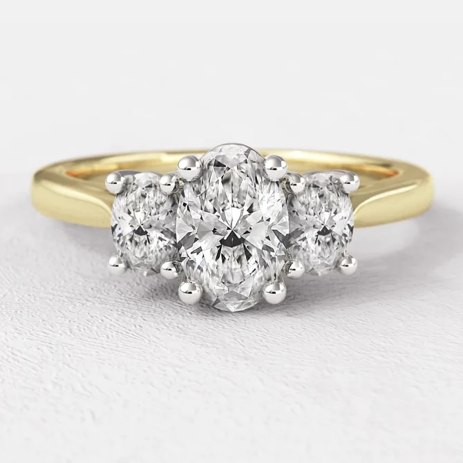0.80ct Oval Cut Trilogy Diamond Engagement Ring Yellow Gold TR1003