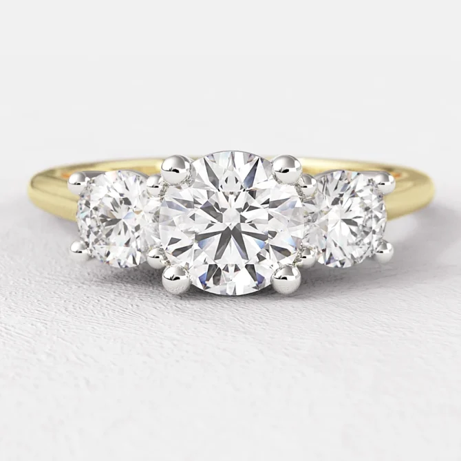 0.88ct Round Cut Trilogy Diamond Engagement Ring Yellow Gold TR1020