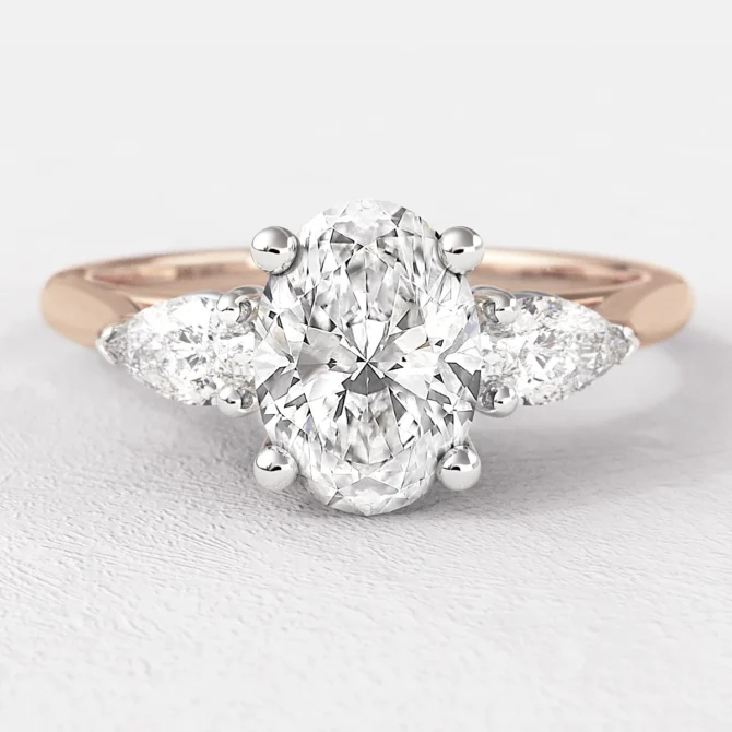 0.90ct Oval Cut Three Stone Engagement Ring Rose Gold TR1080