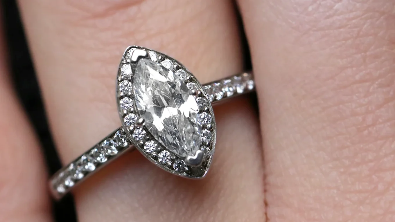 0.95ct Marquise Cut Halo Engagement Ring VR1004 in white gold