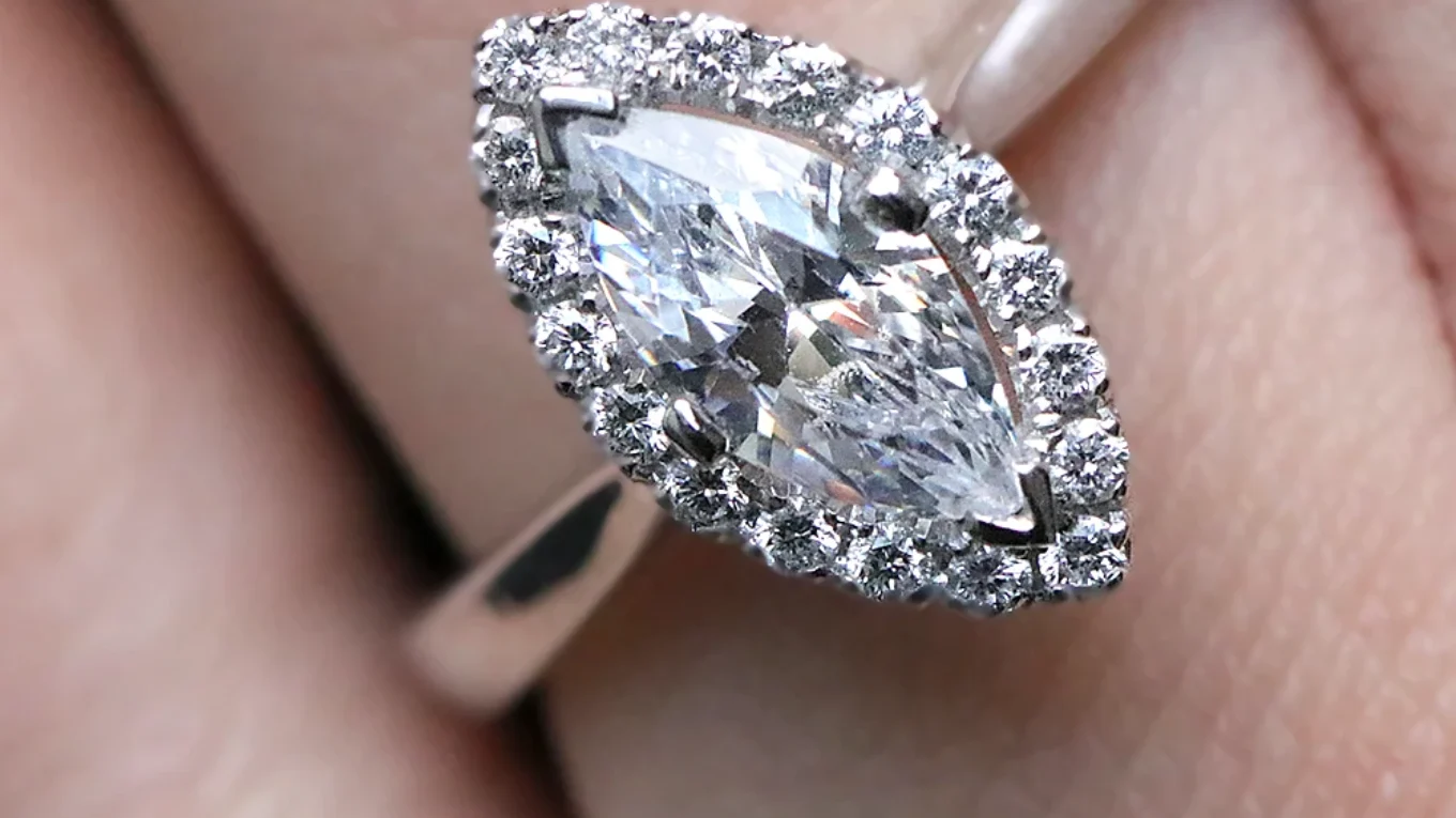 1.00ct Marquise Cut Halo Diamond Halo Engagement Ring VR1067 on hand