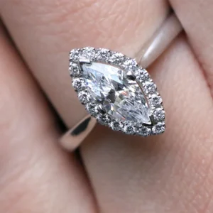 1.00ct Marquise Cut Halo Diamond Halo Engagement Ring VR1067 on hand