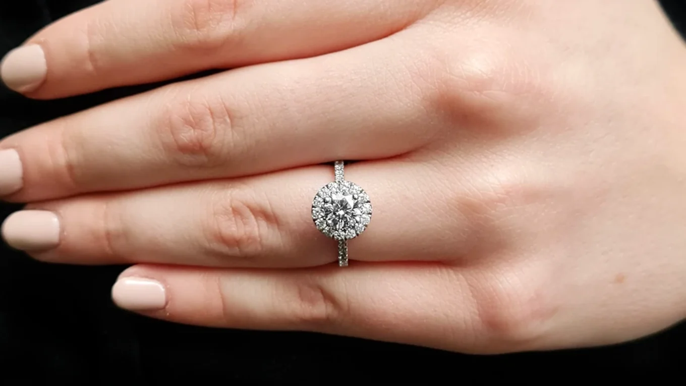 1.05ct Round Cut Halo Engagement Ring VR1088 made in Ireland