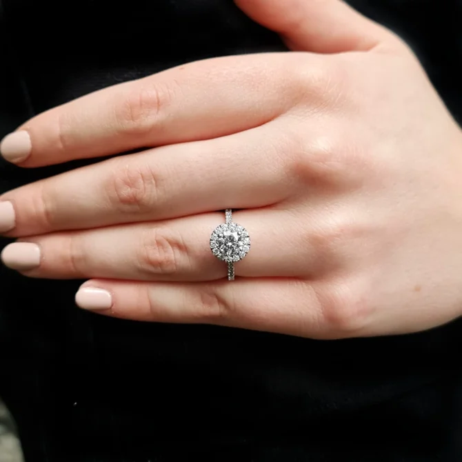 1.05ct Round Cut Halo Engagement Ring VR1088 made in Ireland