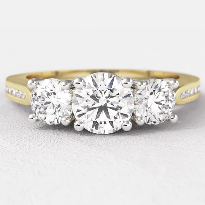 1.07ct Round Cut Trilogy Engagement Ring Yellow Gold TR1074