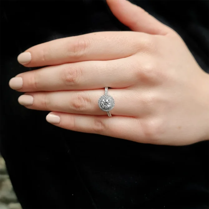 1.10ct Round Cut Double Halo Engagement Ring VR1024 made in Ireland