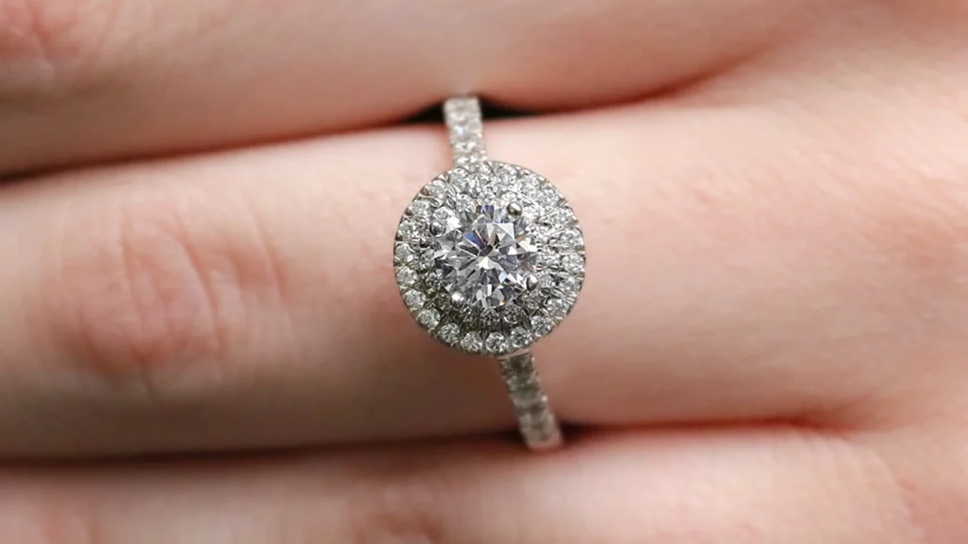 1.10ct Round Cut Double Halo Engagement Ring VR1024 on hand