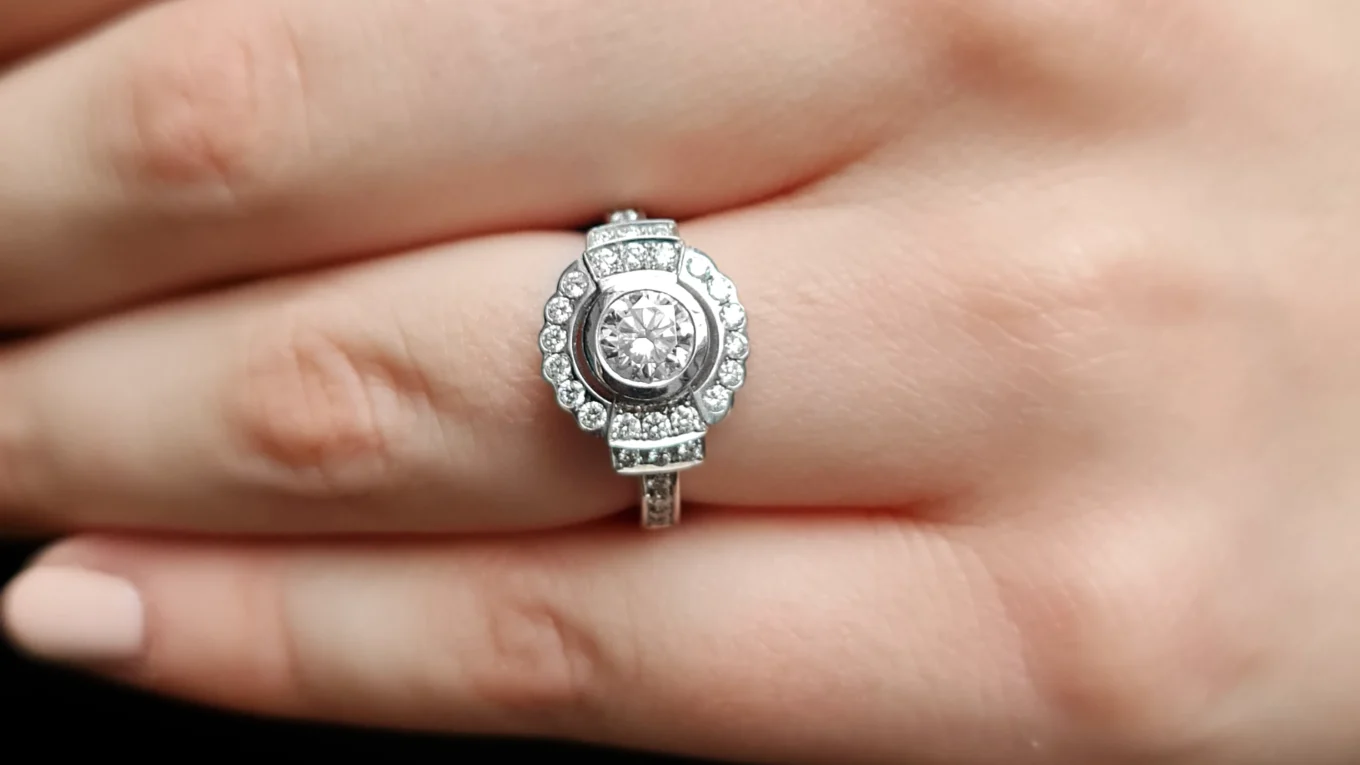 1.10ct Vintage Style Halo Engagement Ring VR1073 made in Ireland