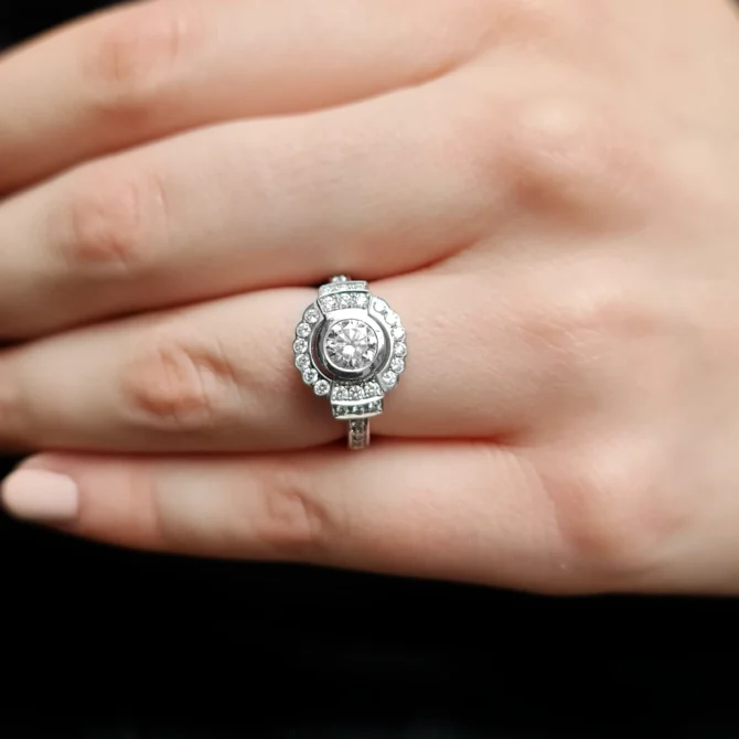 1.10ct Vintage Style Halo Engagement Ring VR1073 made in Ireland