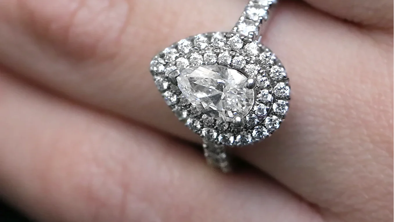 1.20ct Pear Cut Double Halo Engagement Ring VR1015 on hand