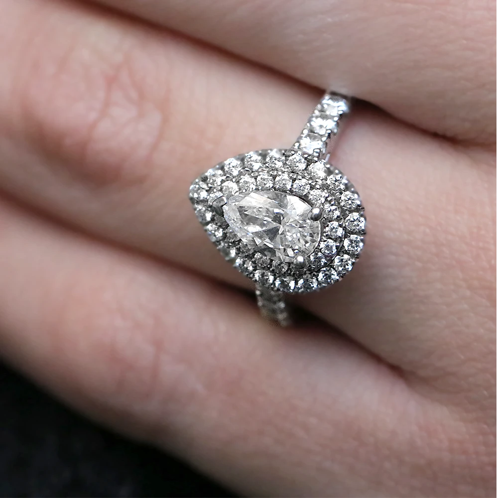 1.20ct Pear Cut Double Halo Engagement Ring VR1015 on hand