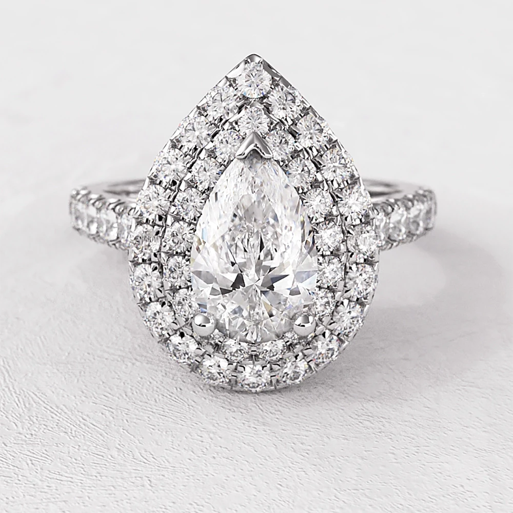 Pear Cut Double Halo Engagement Ring VR1015 Bespoke