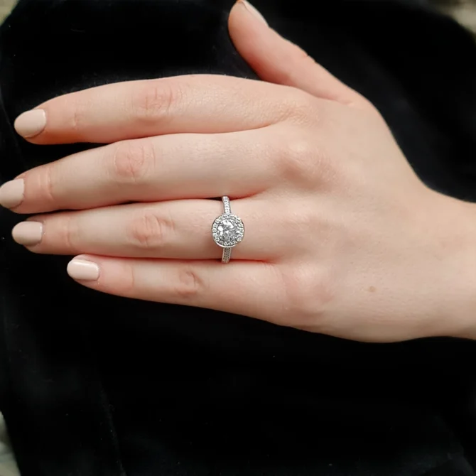 1.20ct Round Cut Halo Engagement Ring VR1093 on hand