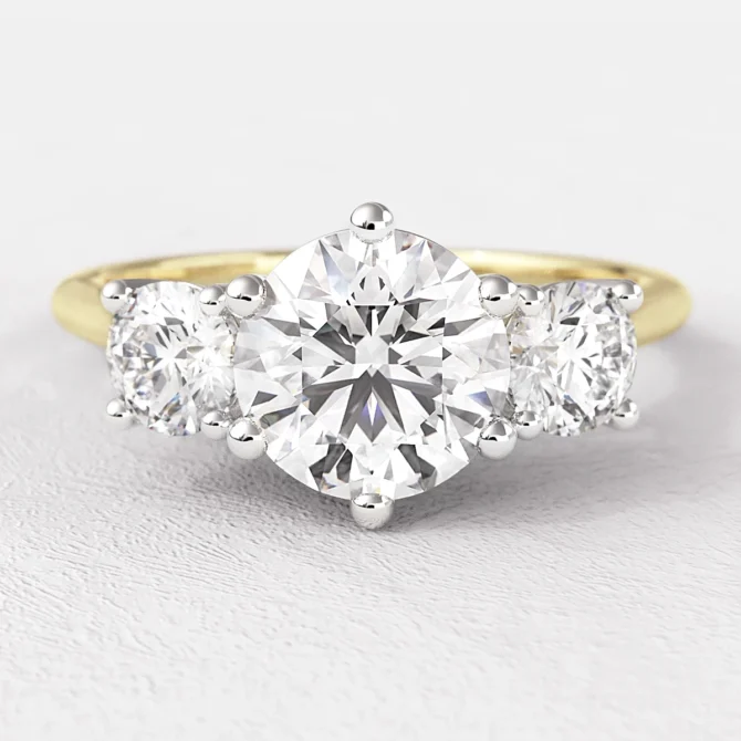 1.20ct Round Cut Trilogy Diamond Engagement Ring Yellow Gold TR1048