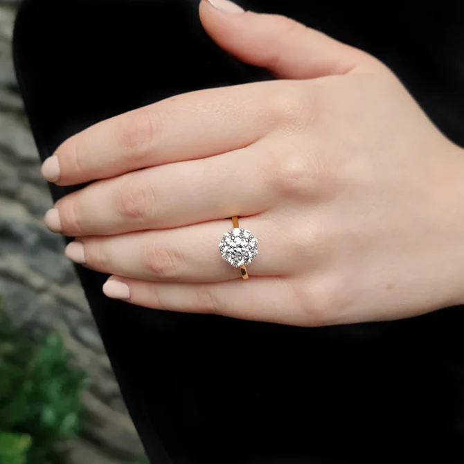 1.40ct Cluster Style Diamond Engagement Ring VR1098 on hand