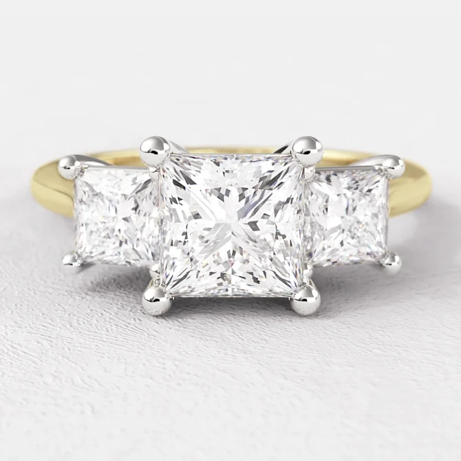 1.40ct Princess Cut Trilogy Engagement Ring Yellow Gold TR1010