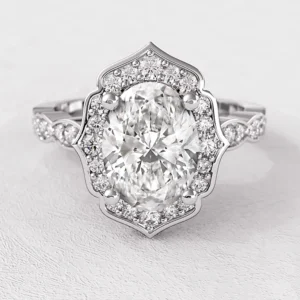 1.55ct Vintage Style Oval Halo Engagement Ring VR1042 in white gold