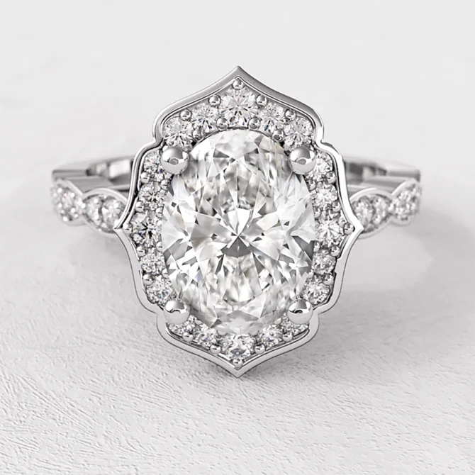 1.55ct Vintage Style Oval Halo Engagement Ring VR1042 in white gold