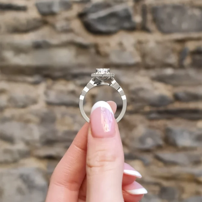 1.55ct Vintage Style Oval Halo Engagement Ring VR1042 in white gold side view