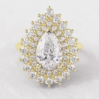 1.57ct Double Halo Pear Cut Diamond Ring Yellow Gold VR1108