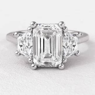 2.00ct Emerald & Trapezoid Diamond Three Stone Ring White Gold TR1012
