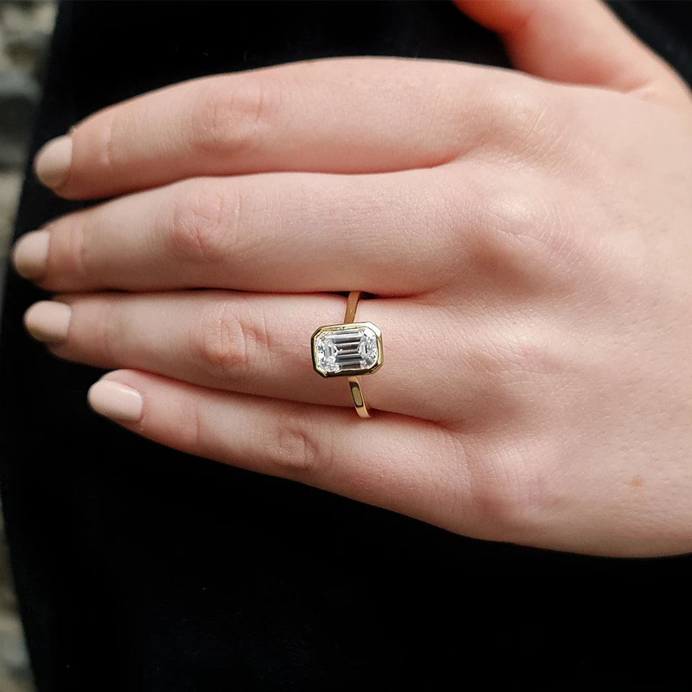 Emerald Cut Bezel Bezel Set Solitaire Engagement Ring Emerald Cut