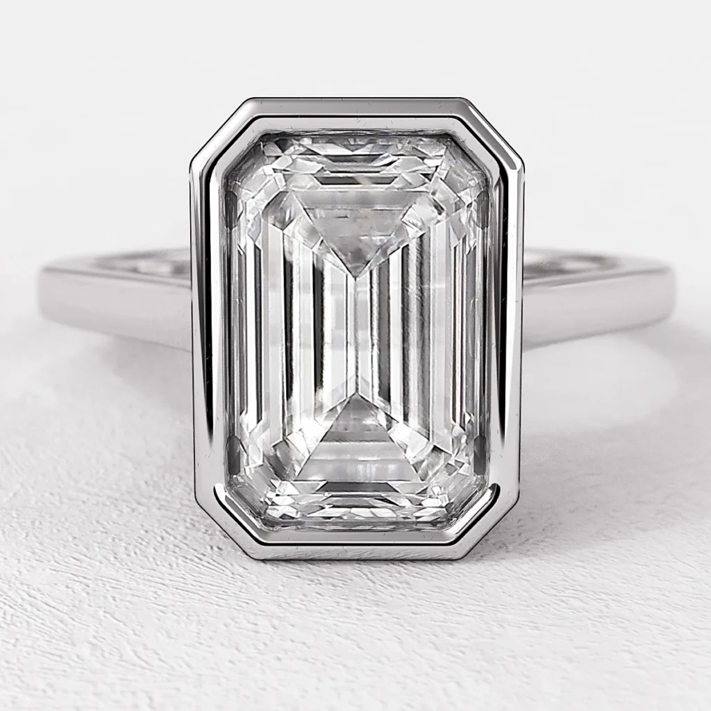 2.0ct Emerald Cut Bezel Set Solitaire Engagement Ring White Gold SR1097
