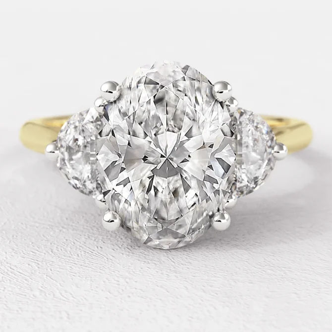 2.0ct Oval And Half Moon Diamond Engagement Ring Yellow Gold TR1095