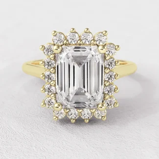 2.16ct Vintage Style Emerald Cut Diamond Halo Engagement Ring Yellow gold VR1105