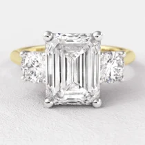 2.40ct Emerald Cut Three Stone Diamond Engagement Ring Yellow Gold TR1061