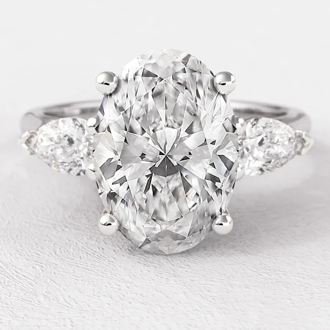 2.40ct Oval And Pear Three Stone Diamond Engagement Ring White Gold TR1082