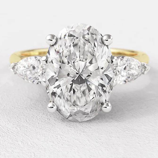 2.40ct Oval And Pear Three Stone Diamond Engagement Ring Yellow Gold TR1082