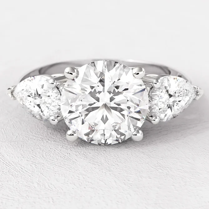 3.00ct Round Pear Cut Three Stone Diamond Ring White Gold TR1060