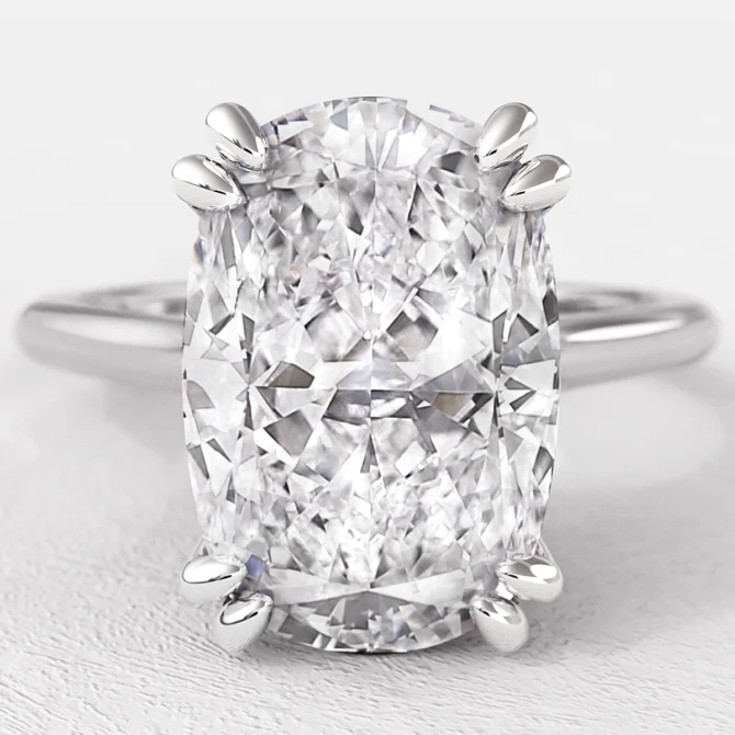 Elongated Cushion Cut Double Talon Claw Solitaire Ring