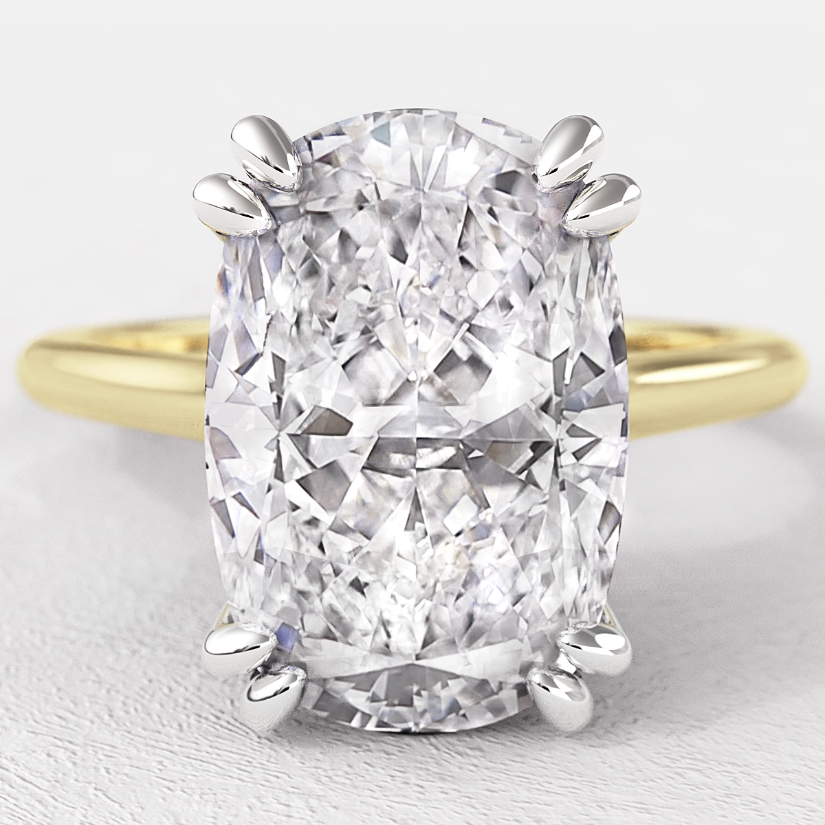 Elongated Cushion Cut Double Talon Claw Solitaire Ring