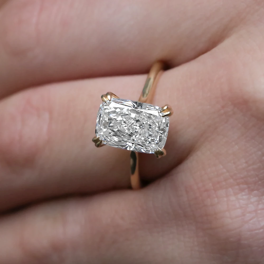 Elongated Cushion Cut Double Talon Claw Solitaire Ring