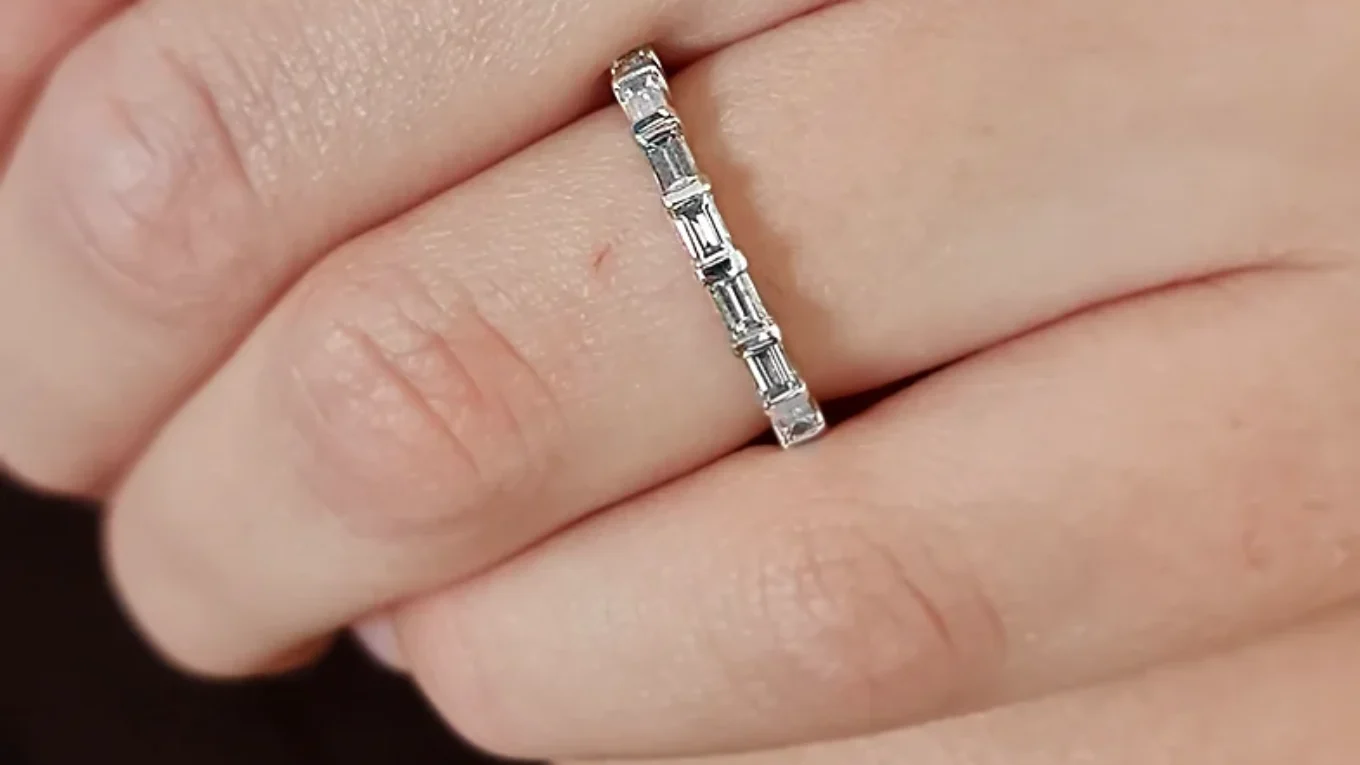 Baguette Cut Diamonds Ladies Wedding Ring SB5701 in white gold