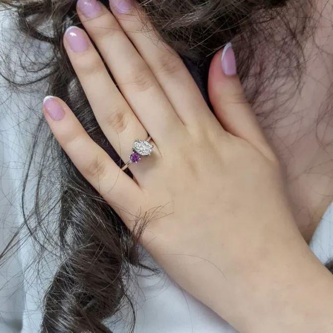 Bespoke Designed Two Stone Ring SB2926 on hand 2