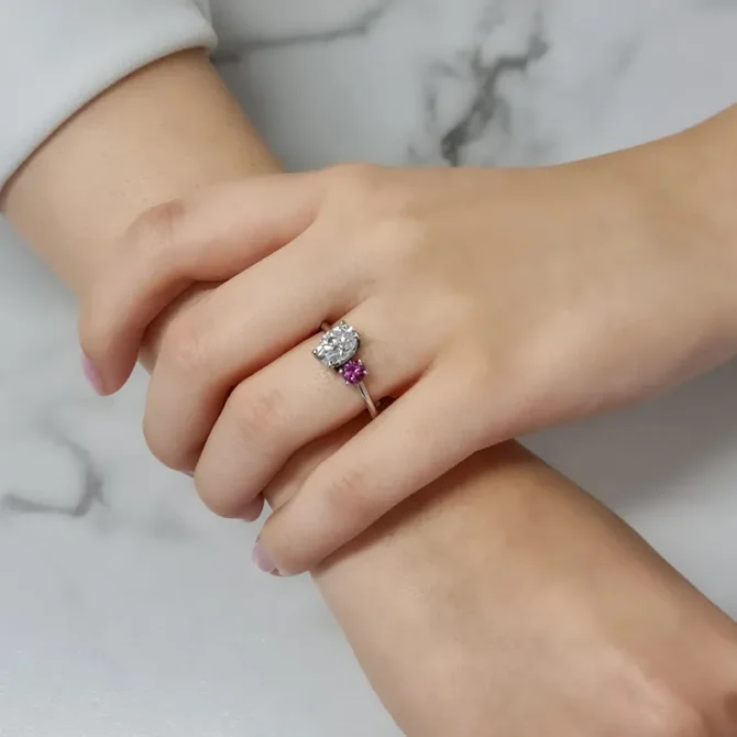 Bespoke Designed Two Stone Ring SB2926 on hand 3