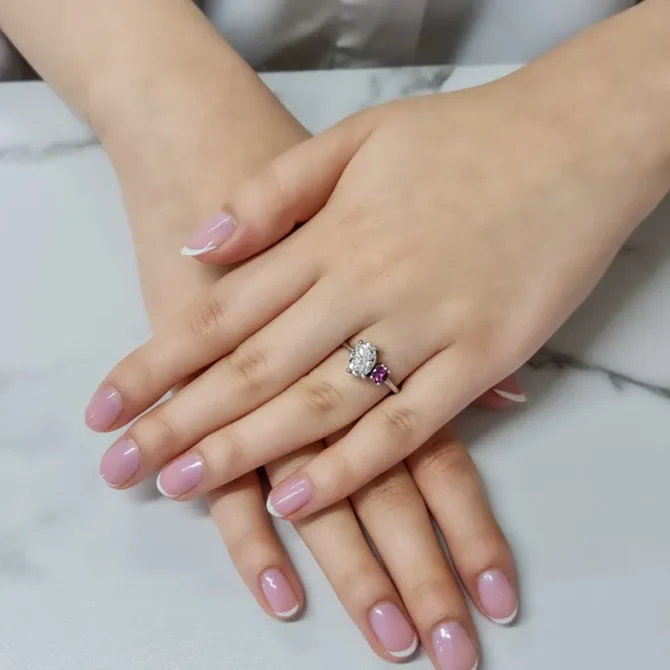 Bespoke Designed Two Stone Ring SB2926 on hand 4