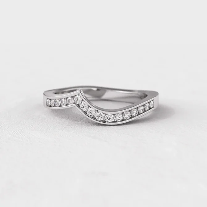 Channel set curved diamond ladies wedding ring in white gold er737-2