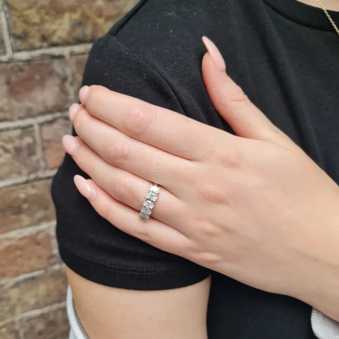 ring with oval cut lab grown diamonds on hand SB10814