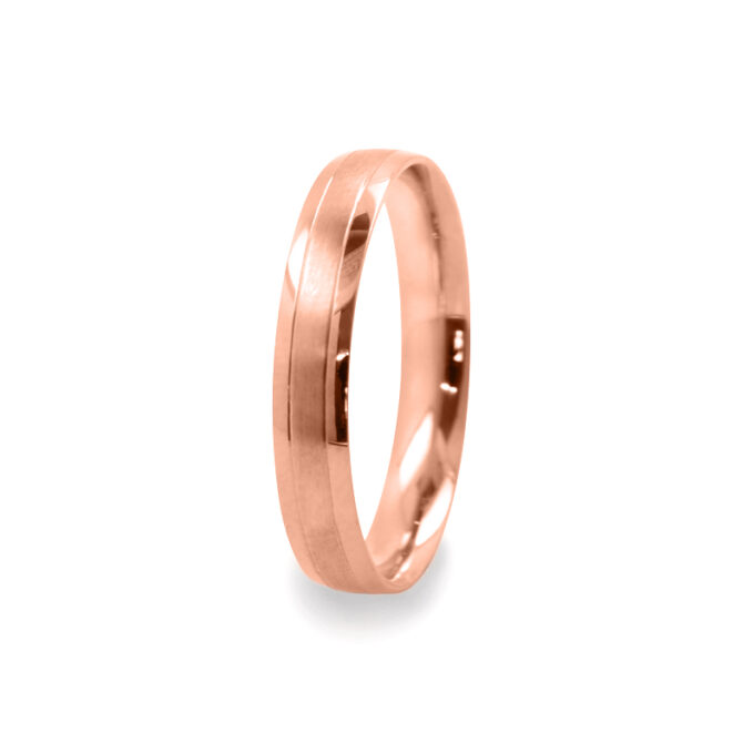 GWR2008 Gents Pattern Sides Polished Rose Gold Wedding Ring